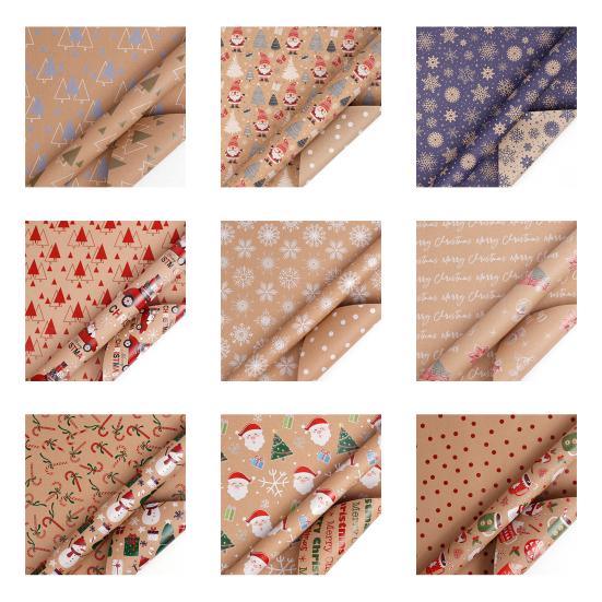 Christmas Wrapping Paper Vintage Thick Brown Holiday Gift Wrap with Christmas Tree Truck Snowflake