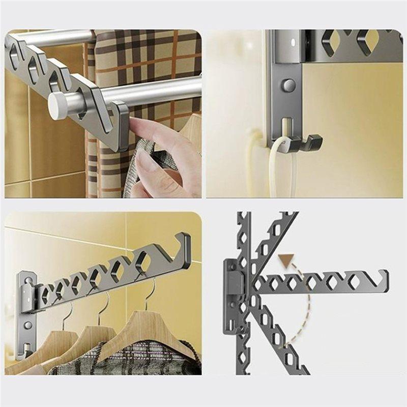 Wall Mounted Clothes Drying Rack 180° Adjustable Aluminum Alloy Foldable Space-Saving Clothes Hanger Stand