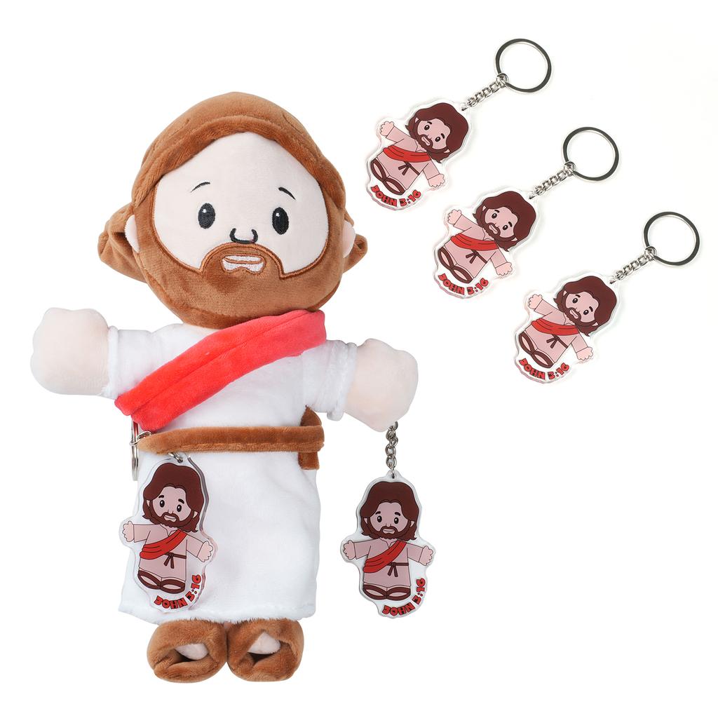 Cartoon Jesus Umarmung Plüschtier mit Schlüsselanhänger-Dekoration Nachttisch Sofa Kissen Weihnachtsgeschenk Weiche Plüschpuppe für Kind Geschenk