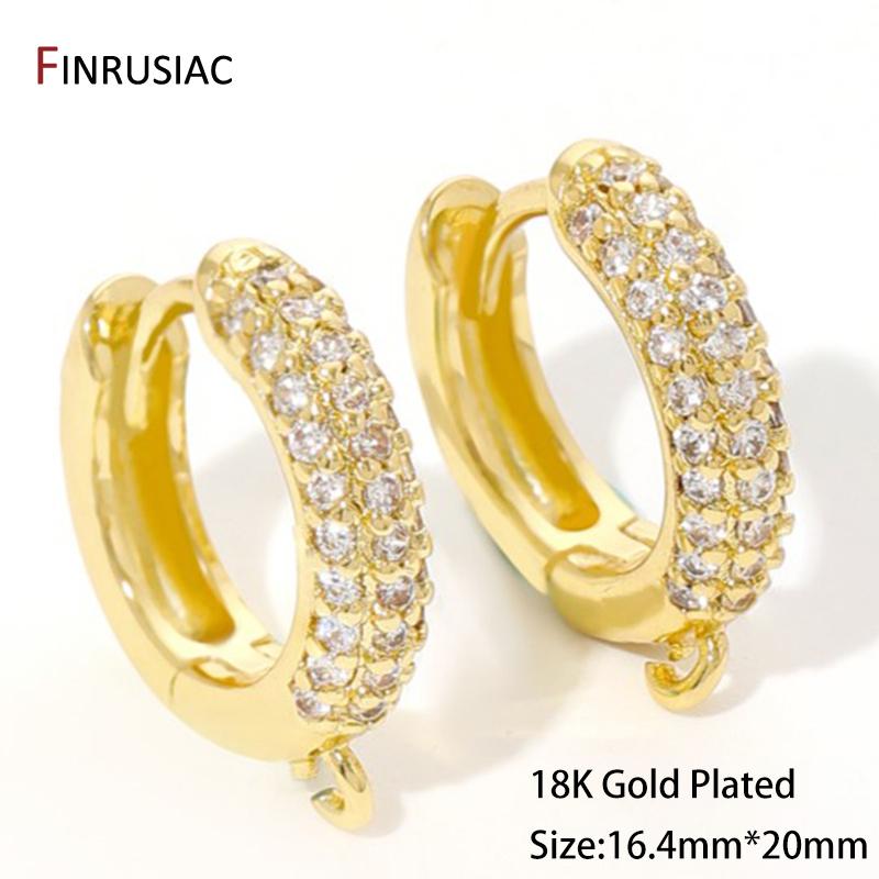 

18K Gold Plated Brass Round Earring Hooks Clasps,Inlaid Zircon Ear Wire Fastener Fittings For DIY Earrings Making Supplies 1 pair