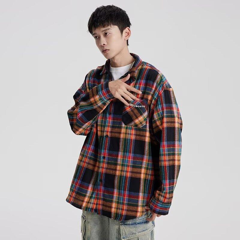 2024 Brief Langarmhemd Japanischer Hong Kong Stil Ins Loses Hemd Jungen Sommer Trendy Vielseitig Casual Mantel