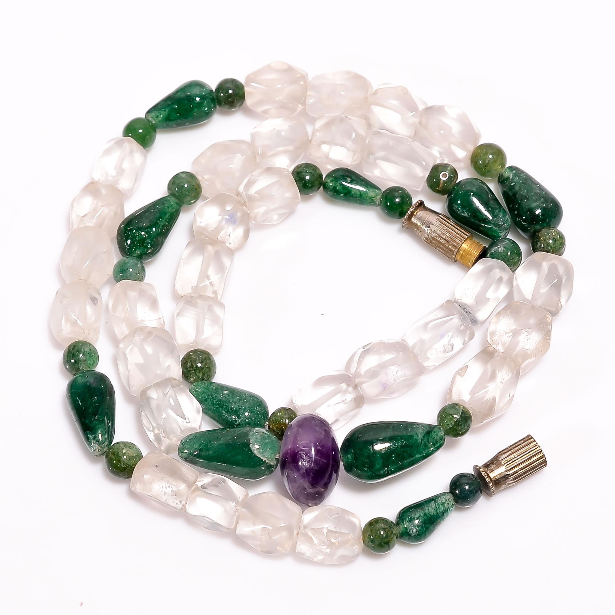 

Natural Green Aventurine Crystal Amethyst Faceted Beads Necklace 4-12 mm 18.5 UB-8481