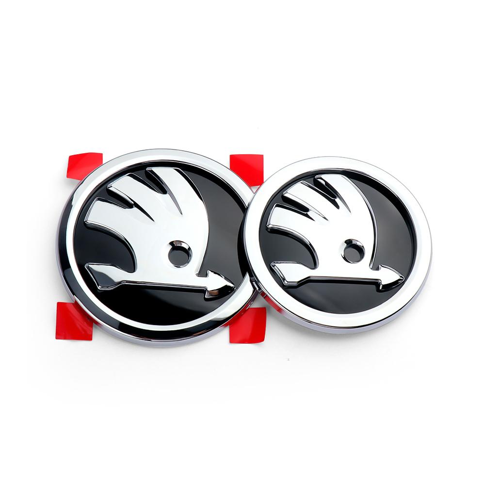 AEQ1 2pcs Car Front Hood Badge Rear Trunk Emblem Replacement Sticker For Skoda S Octavia 2 3 Kodiaq Fabia Karoq Superb 3 Scala VRS A5