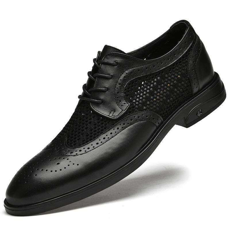 Summer business dress leather shoes breathable hollow leather sandals wedding suit banquet