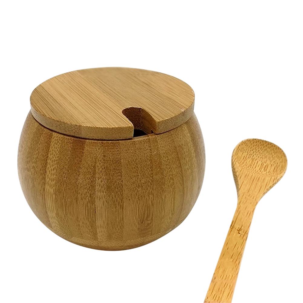 Wooden Seasoning Pot Spice Jar Spoon Set with Lid Kitchen Storage Container