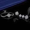 Elegant CZ Gemstone Pendant Necklace Set With Earrings Ring Women Blue Red Yellow Green Purple White Zircon Jewelry