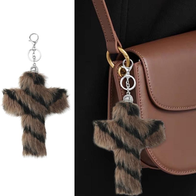 Y2K Retro Sweet And Cool Gradient Crosses Shape Keychain With Soft Plush For Bags Keys Backpacks Stylish Present Choice