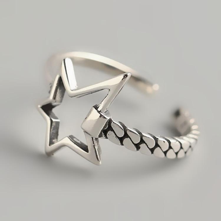 New Simple Personality Irregular Five-pointed Star 925 Sterling Silver Jewelry Hollow Star Lock Chain Opening Rings TYB483