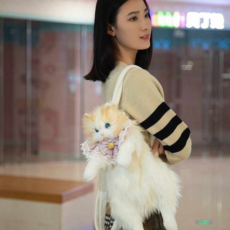 Pet toy style backpack Simulated cat backpack Single shoulder and double shoulder storage bag Cute Sweet Plush Storage Bag