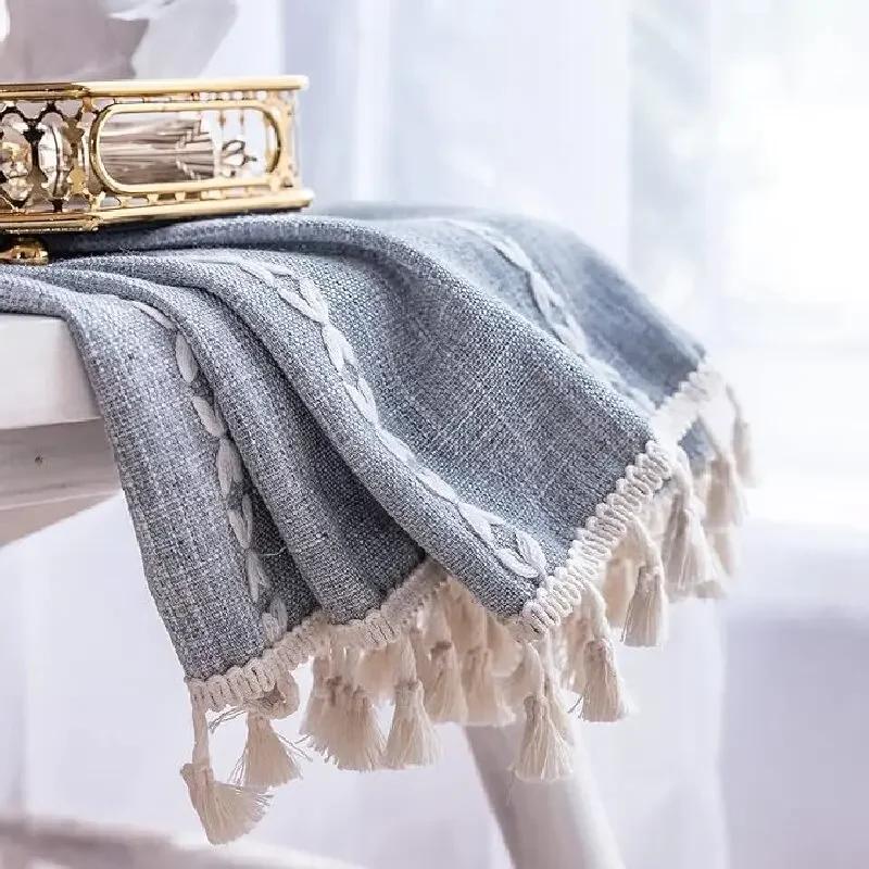 Bohemian Style Khaki Geometric Tassel Curtains Semi Blackout Curtains for Living Room Bedroom Kitchen Home Decoration Curtains