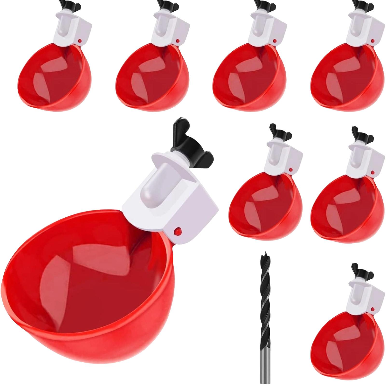 

8pc Poultry Waterer Automatic Chicken Water Dispenser Cup with Drill Bit Attachment for Farm Coop Use Durable Plastic Material One Size