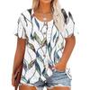 Plus Size Women's Fashion Casual Vintage Printed O-Neck Short Sleeve Button T-Shirt Top