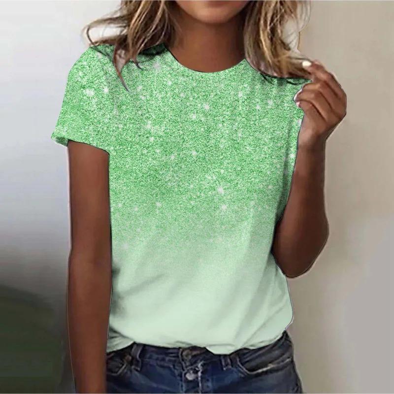 Women's Street Trendy T-shirt Dreamy Star 3D Printed Short Sleeve Versatile Daily Casual Loose Round Neck Top Women's Wear