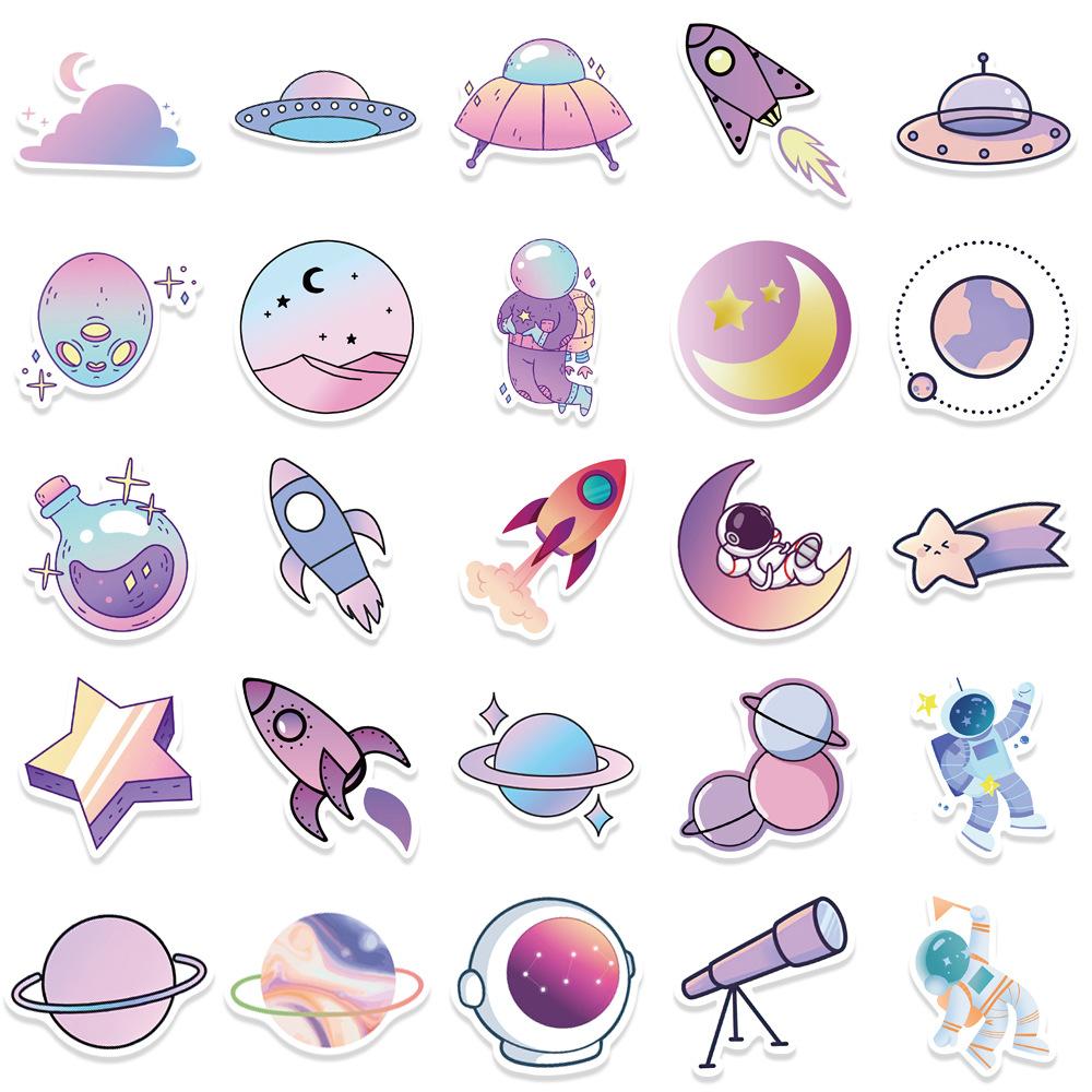 50Pcs Cartoon Purple Gradient Planet Graffiti Helmet Water Cup Diy Waterproof Pvc Children'S Toy Reward Sticker