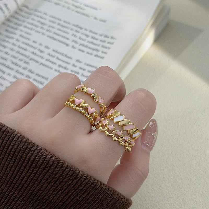 Girl Style Love Chain Enamel Dripping Oil Opening Ring Niche Sweet Cool Light Luxury High Sense Stacking Ring