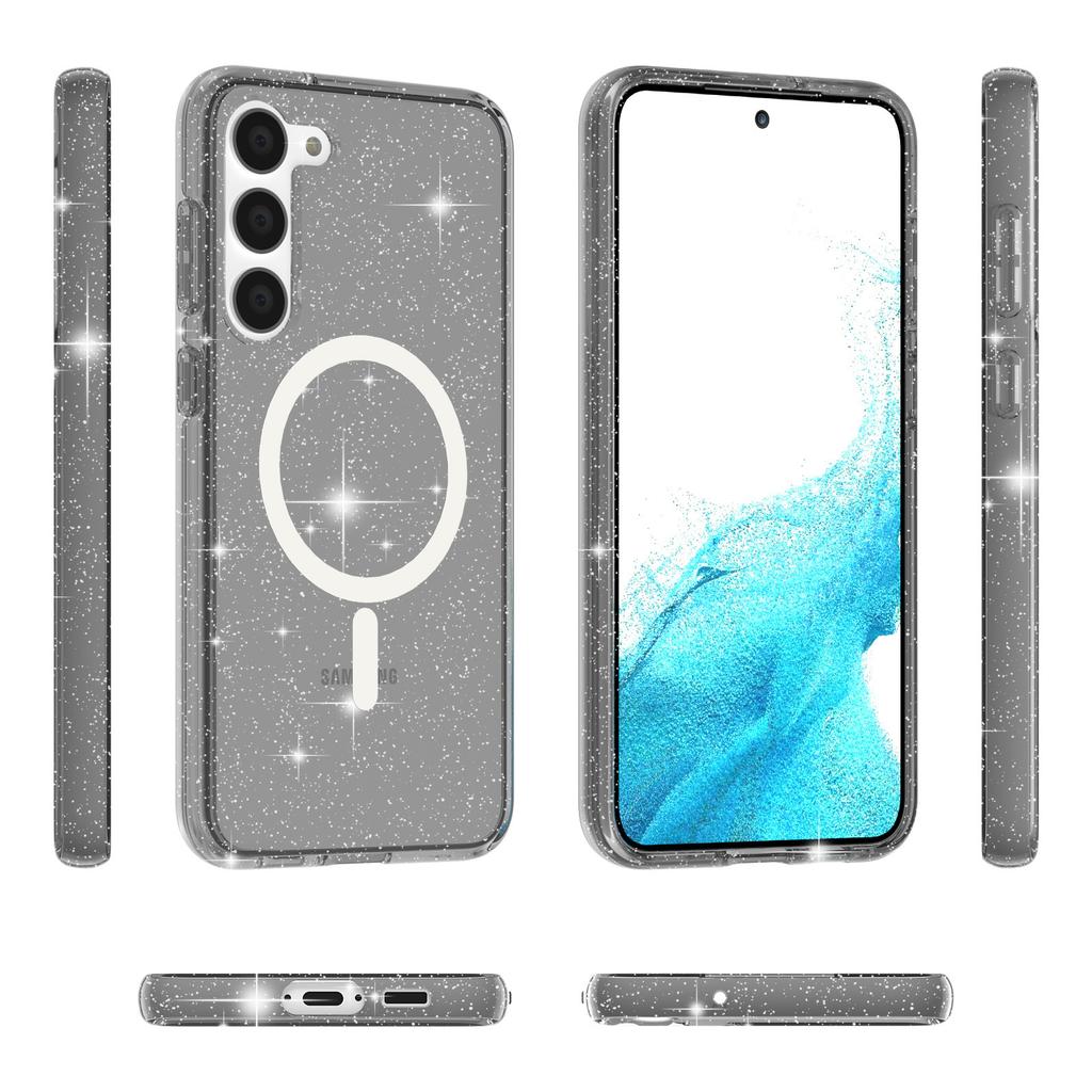 For Samsung Galaxy S24 Case Magnetic Glitter PC+TPU Phone Cover Compatible with MagSafe