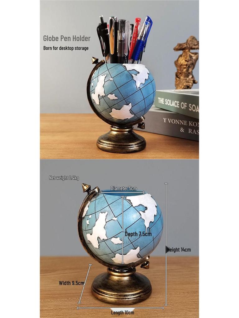 European Retro Globe Pen Holder - Room & Office Decor, Desktop Storage, Student Gift