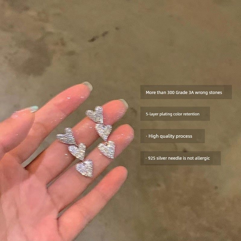 

Серьги-пусеты в форме сердца с цирконом, женский нишевый дизайн, персиковый чай Pair of 925 silver needles