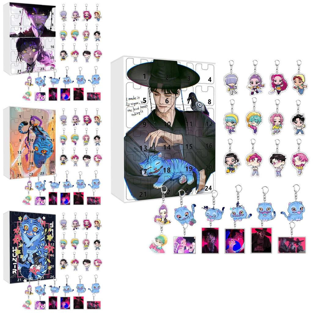 Calendario dell'Avvento Kpop Demon Hunters Portachiavi e Decorazione Acrilica Scatola Regalo Per Fan