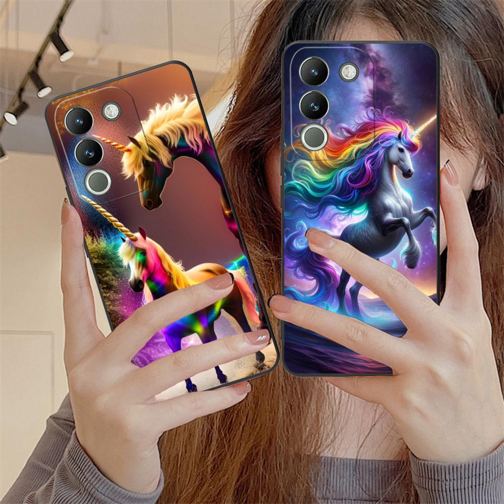 Fantazijos vienaragio mobiliojo telefono dėklas skirtas VIVO V60 V50 V40 V30 V29 V27 V25 V23 Pro Lite 5G Spalvingas spausdintas dangtelis Išmanusis telefonas Prabangus