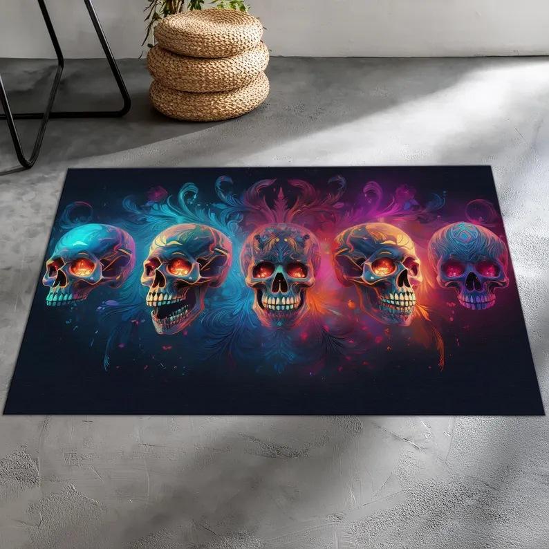 Gothic Art Horror Dragon Bat Pumpkin Unwelcome Mat Dark Scary Decorative Non-Slip Carpet Rug For Halloween Home Decoration