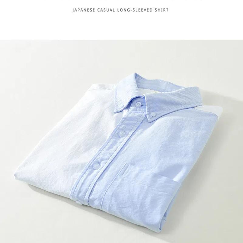 Korean Fashion Long Sleeve Men Shirt Youth Street Style Patchwork Shirts Casual Pure Cotton Soft and Comfortable Men Clothing