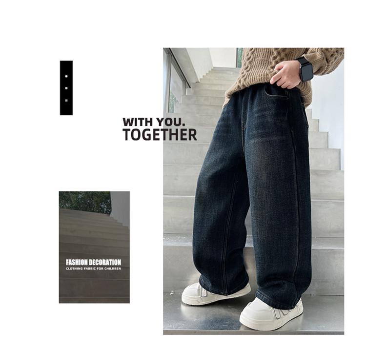 Boys' Fleece-Lined Casual Jeans - Autumn/Winter 2025 Trendy Style for Middle and Big Kids