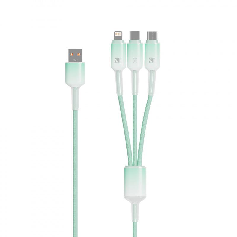 120W Ice Crystal Fast Charging Cable, 3-in-1 for Huawei, Apple, Android