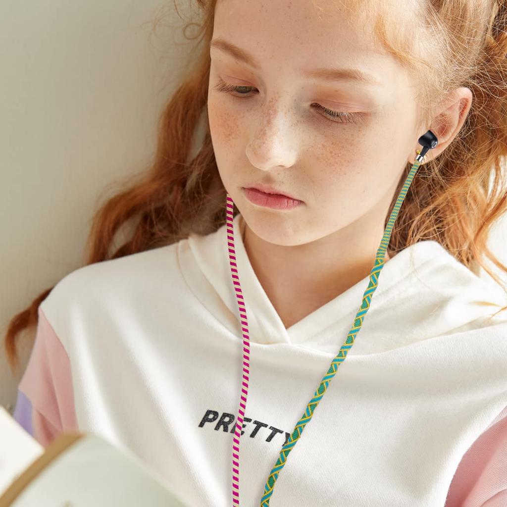 URIZONS 3.5mm Colorful Nylon Braided Earphones - Magnetic Bracelet Earbuds with Metal Shells and Deep Bass, Neck Strap Attachment, Mic, Volume