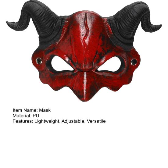 Demon Half Face Mask Realistic Red Satan Goat Mask with Adjustable