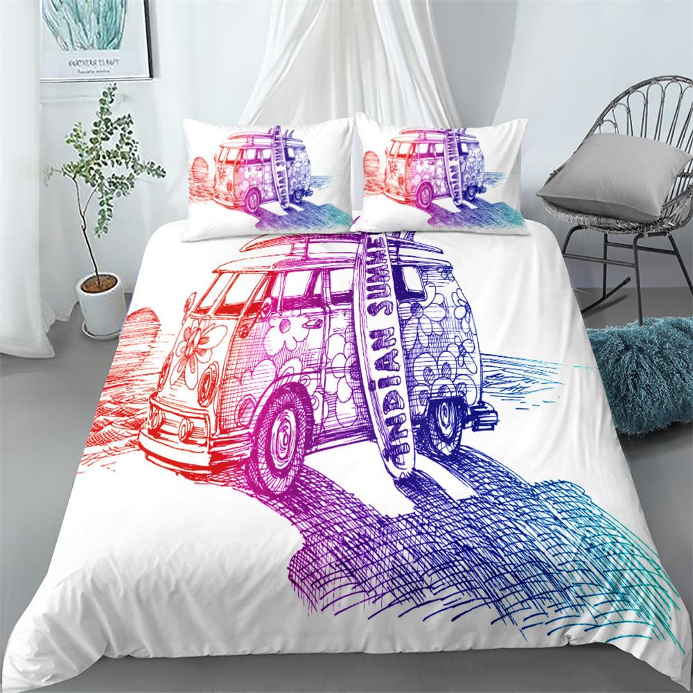 

Indian Hippies Van Bedding Set Single Twin Double Queen King Cal King Size Soft Cotton Linen Set EU single(135x200cm)