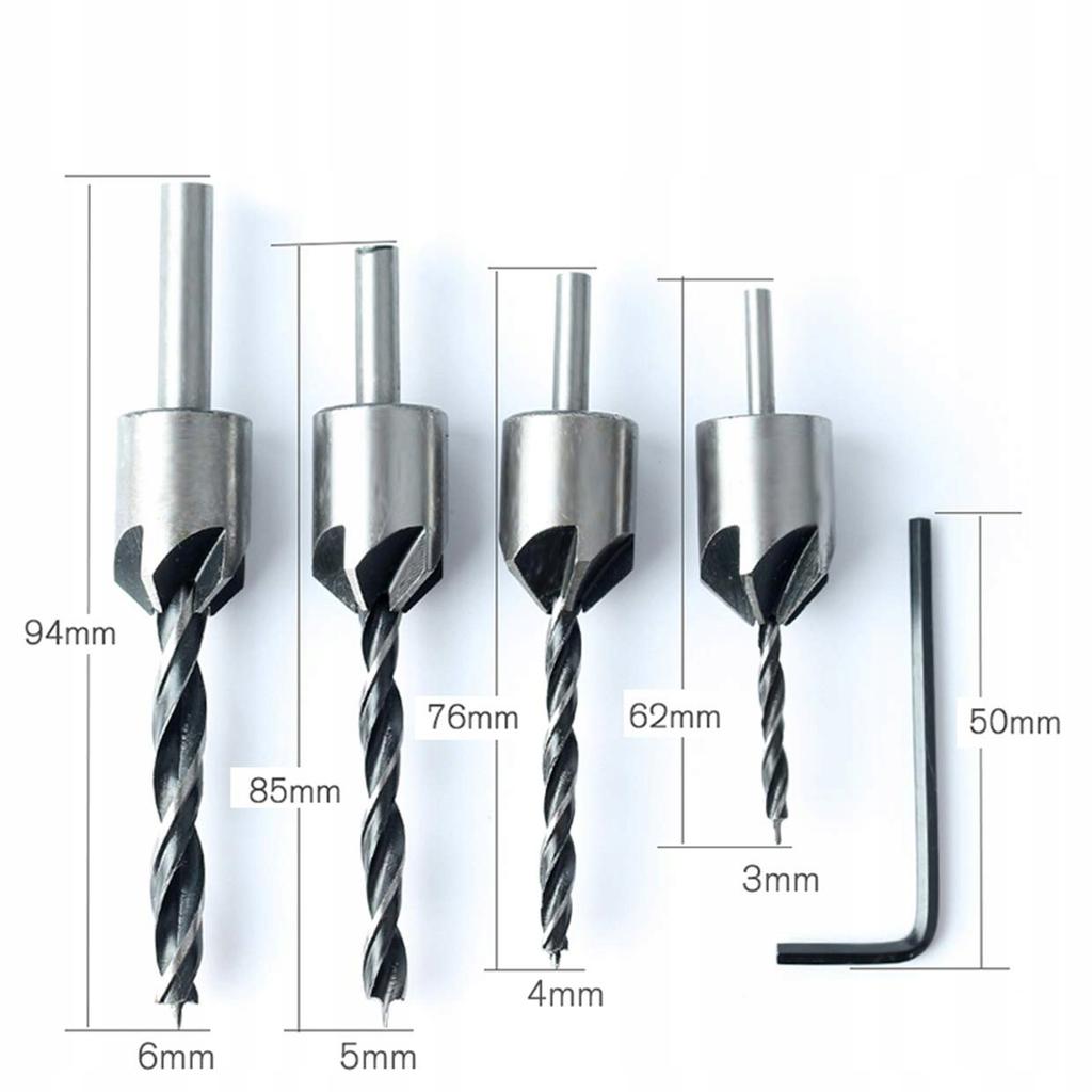 Rosfix Zestaw Nawiertaków Z Pogłębiaczem 4szt. 3-6mm – Precyzyjne Nawiercanie Otworów | Regulowana Wysokość Pogłębiacza | Wymienne Wiertła