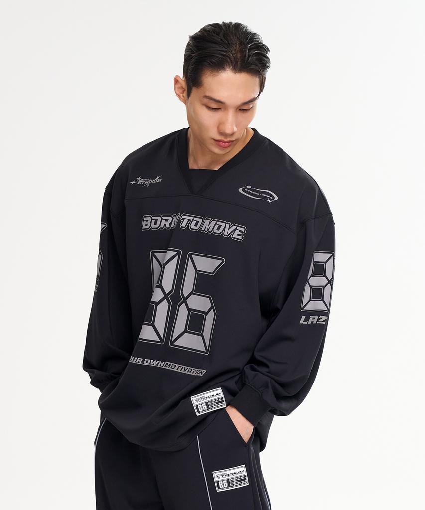 Leijibi Giant Fit Long Sleeve Tee Rugby Jersey Oversized Gym Wear Sweatshirt Running Jersey Block Core M Black 2