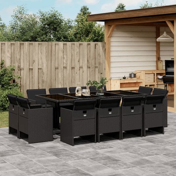 VidaXL 13-Piece Garden Dining Set with Cushions, Table and Folding Back Chairs, Outdoor Patio Furniture 3210679