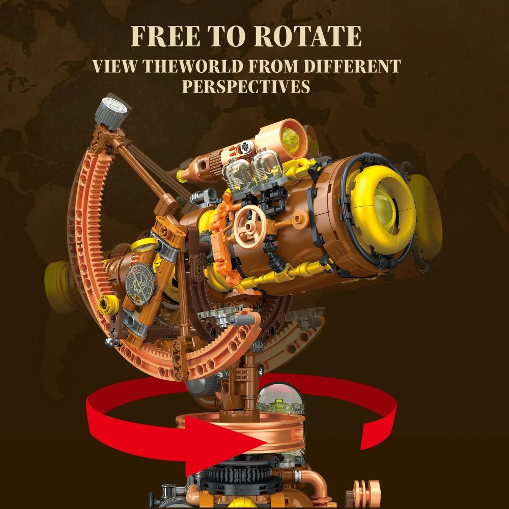797PCS Steampunk Mechanical Telescope Building Blocks Set, Desktop Ornament, Educational Assembly Toy, Kids Birthday Toy Gift