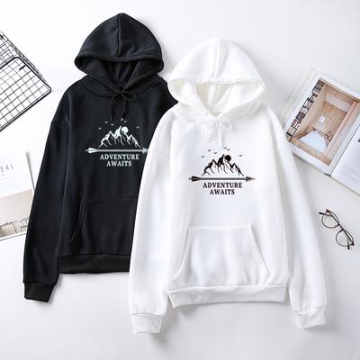 Damen Herbst und Winter Kapuzenpullover Damen Musterdruck Langarm Pullover Fleece Kapuzenpullover Top