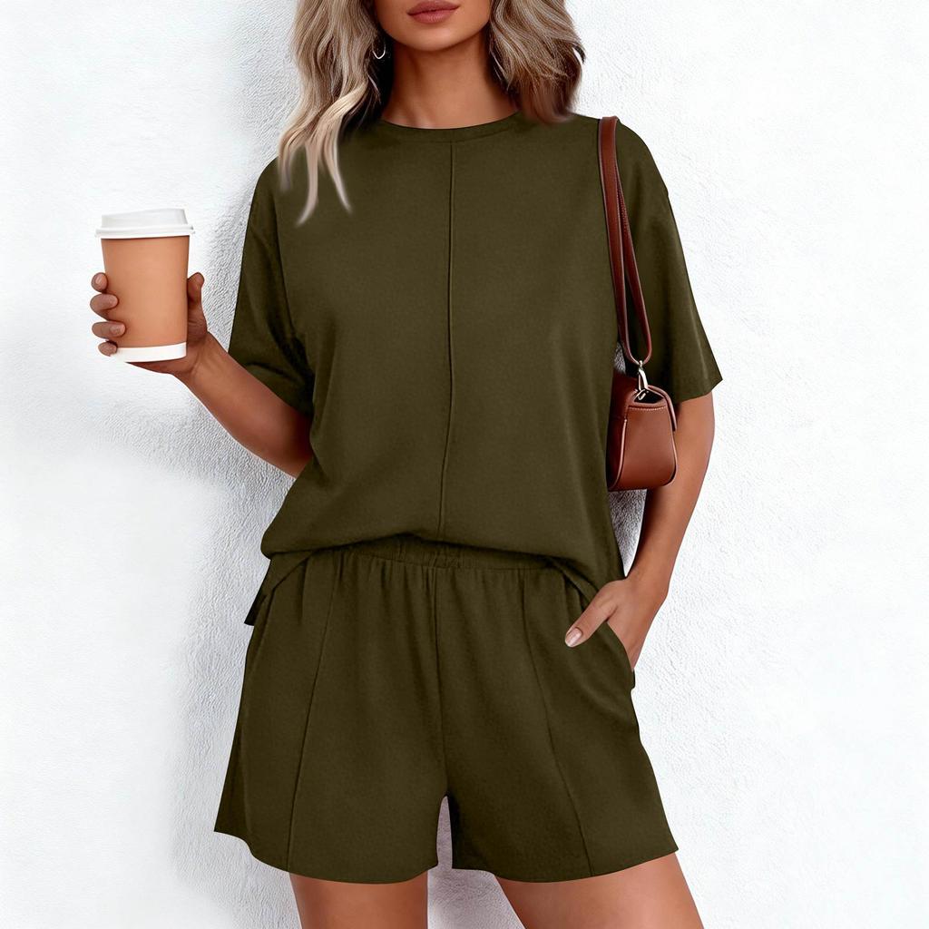 Women's 2-Piece Fashionable Casual Loose-Fit Short-Sleeve Top And Shorts Set