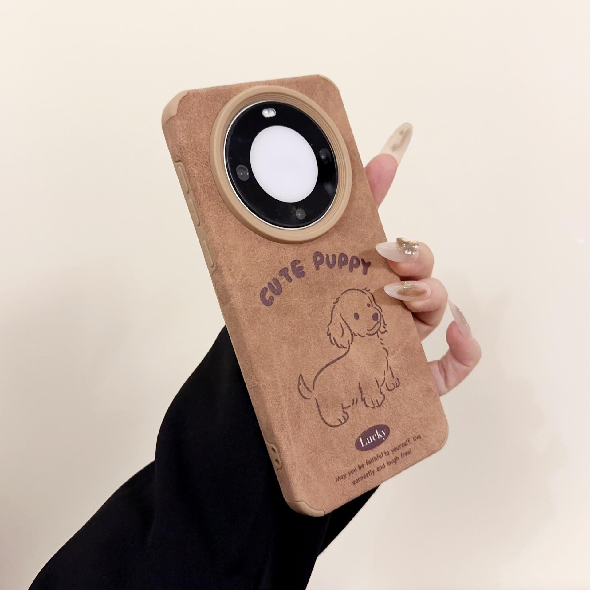 

Коричневый шпон Мультяшная такса Huawei P70, Чехол для телефона Apple 16 Oppreno12 Полный комплект Vivox100 RealmeGT7pro