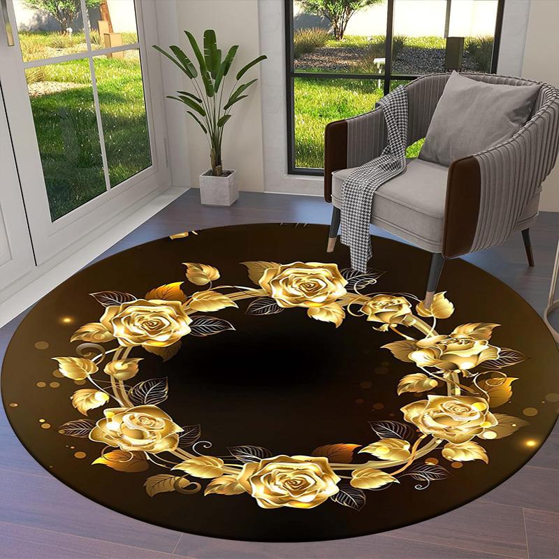 1pc Office Carpet Chair Mats Golden Rose Wreath Design Perfect for Decorating Office Chairs, Living Rooms, Or Bedrooms