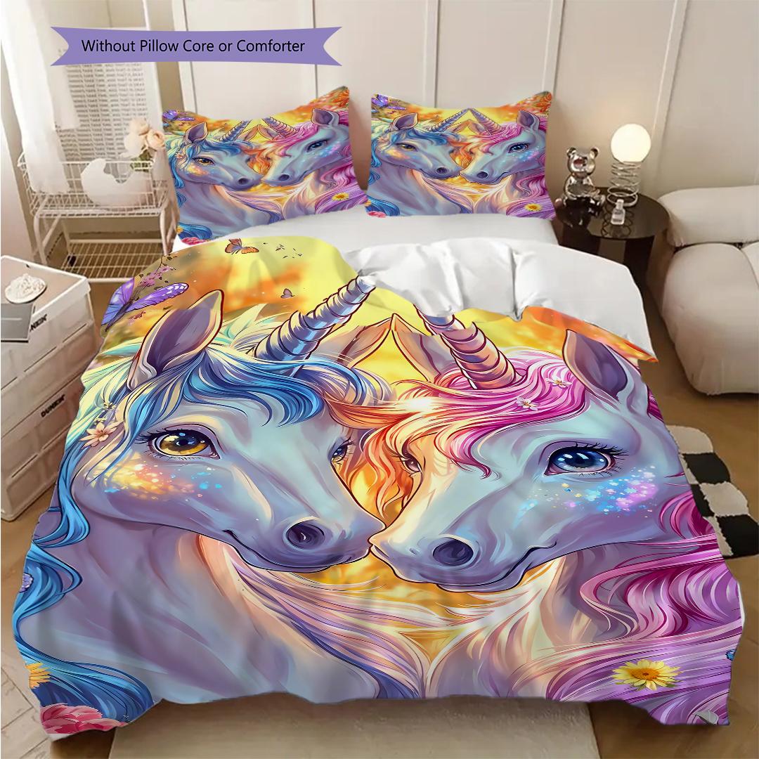 

Unicorn Twins bedding, duvet cover, pillowcase, home decoration, birthday gift (1 * duvet cover+2 * pillowcase, coreless) 135x200cm