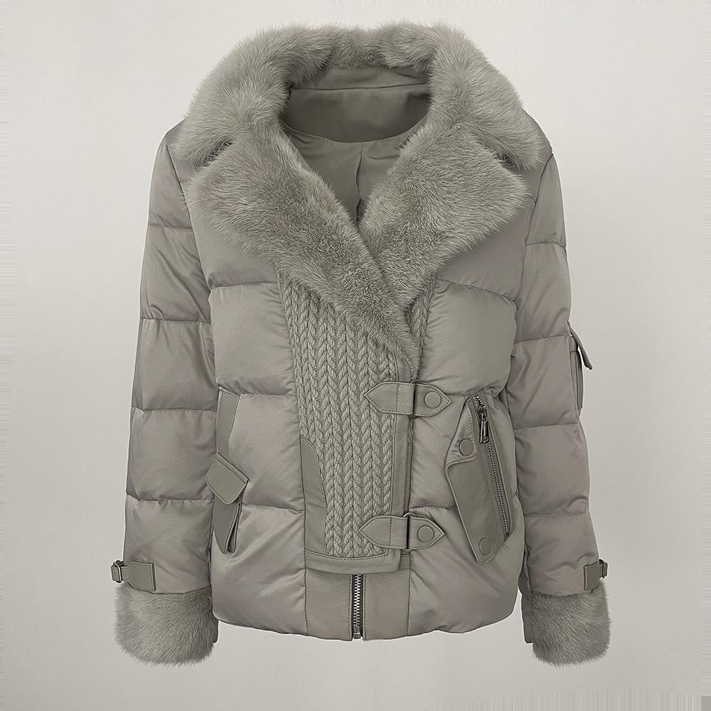 

OFTBUY осень-зима шелковый 90% белый гусиный пуховик женский короткий норковый воротник меховая куртка утолщенная теплая L серый