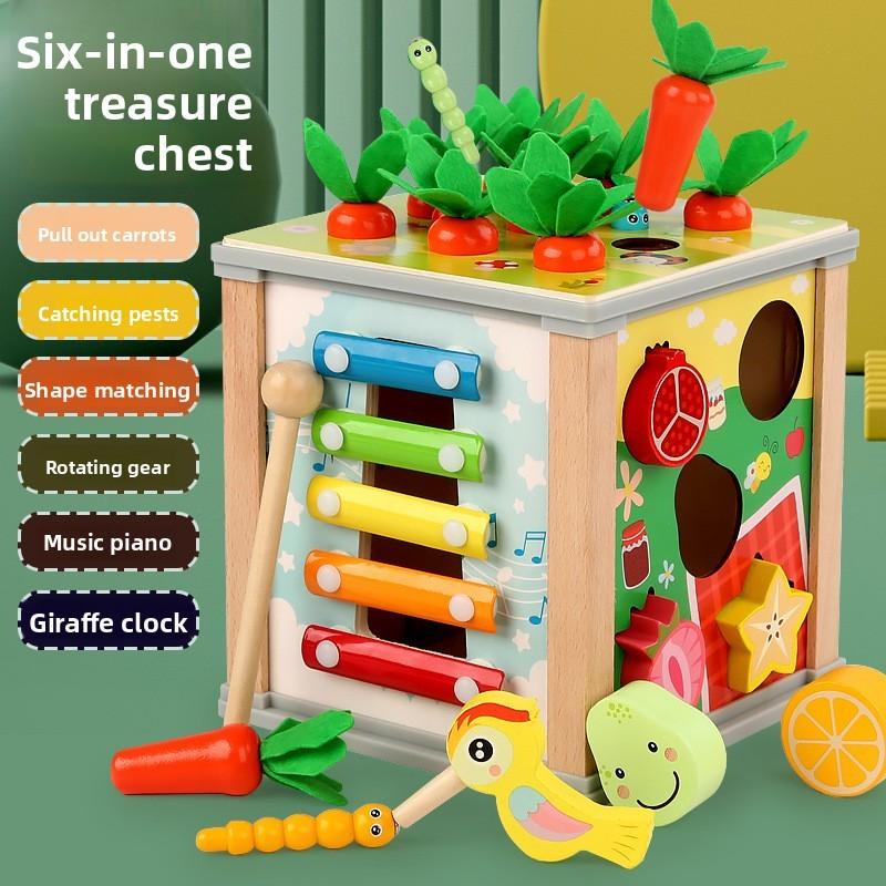 Wooden Radish Pulling Tapping Piano Matching Multi Functional Treasure Toy Box