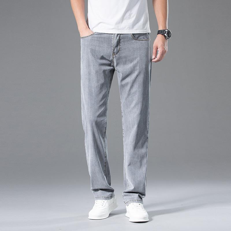Tencel Jeans Herren Leicht, Weich, Hochwertig Herren Zigarettengrau Jeans Locker Gerade Sommer Trend Vielseitig