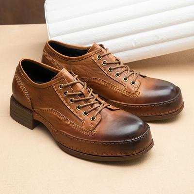 Handmade Cowhide Casual Leather Shoes Men'S Leather Sole Trend Versatile British Wedding Shoes Platform Business Leather Shoes