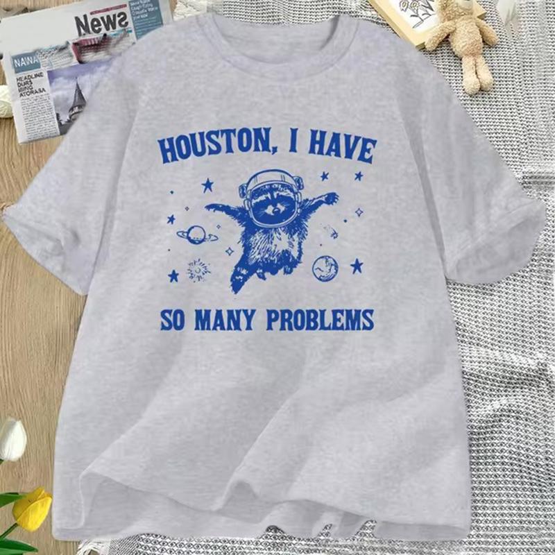

Хьюстон у меня так много проблем футболки смешной Енот в космосе луна Графические футболки мягкий винтаж с коротким рукавом женская одежда 4XL