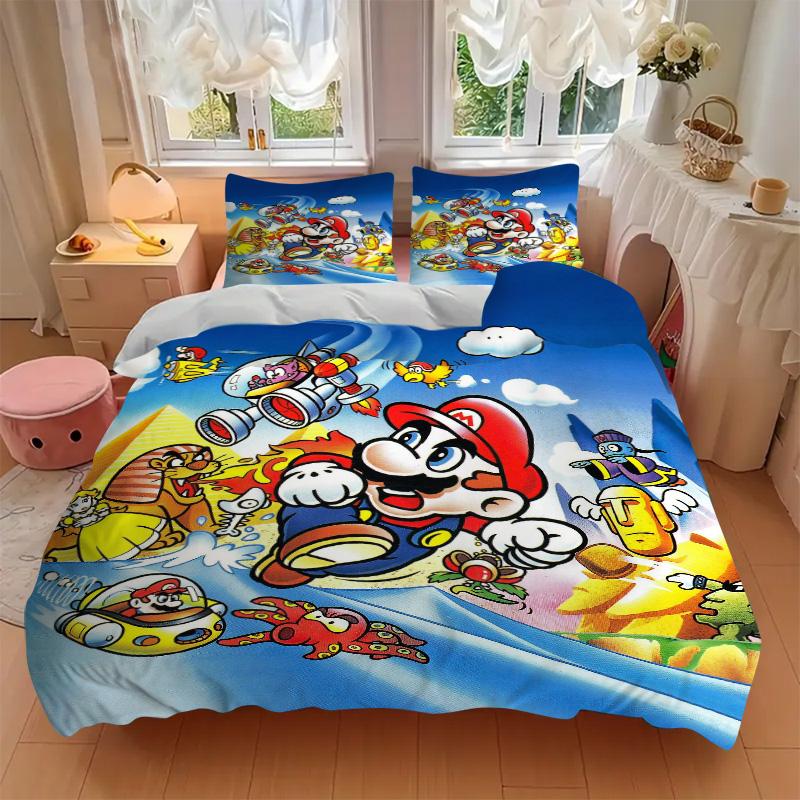 Mario'S Adventure Space Print 3Pcs Bedding Setduvet Cover With 2 Bedropillowcase Home Birthday Gift