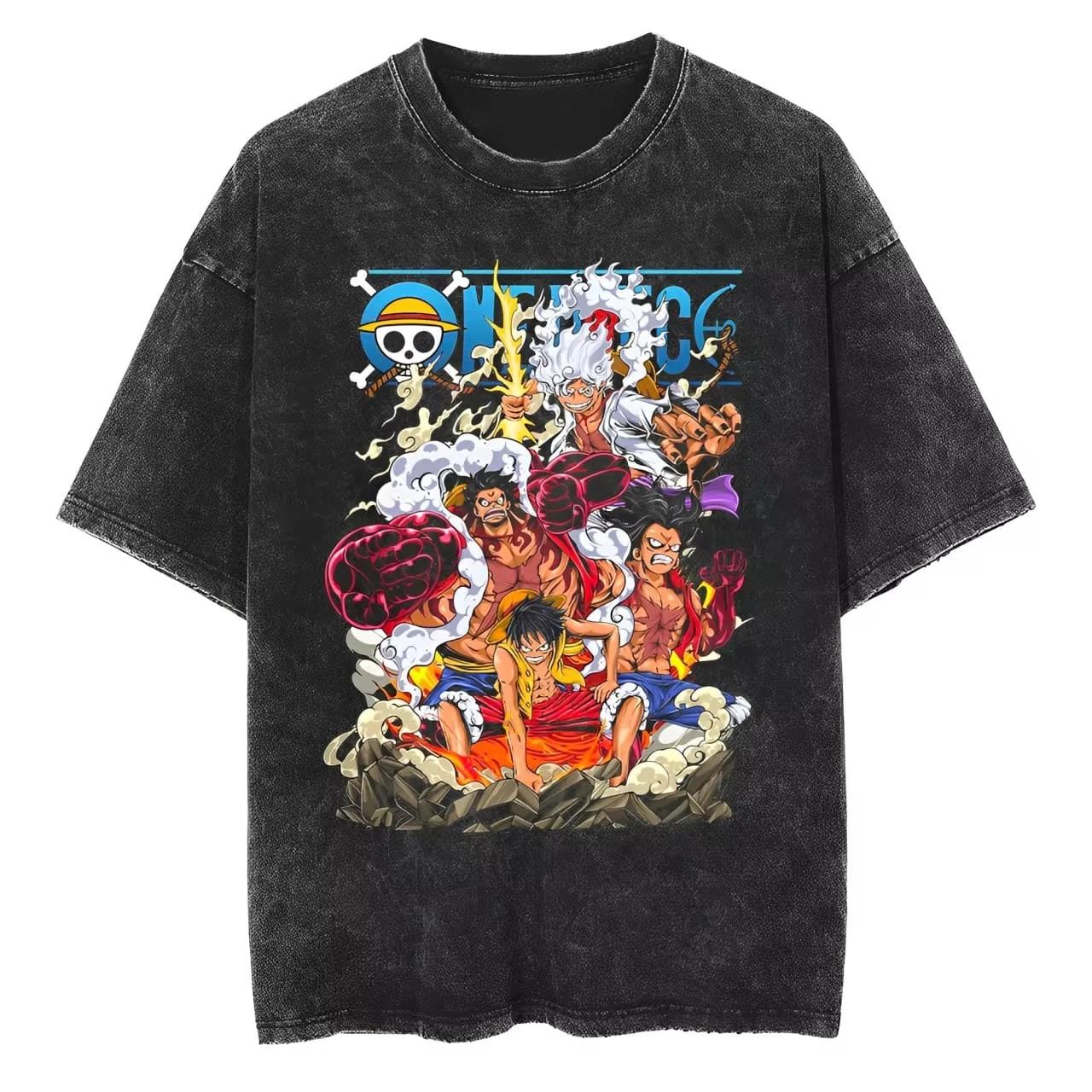 

One Piece Luffy Gear Printed Tshirt Mens and Womens Washed Tshirt High Quality Vintage Cotton Tshirt YK Tops M