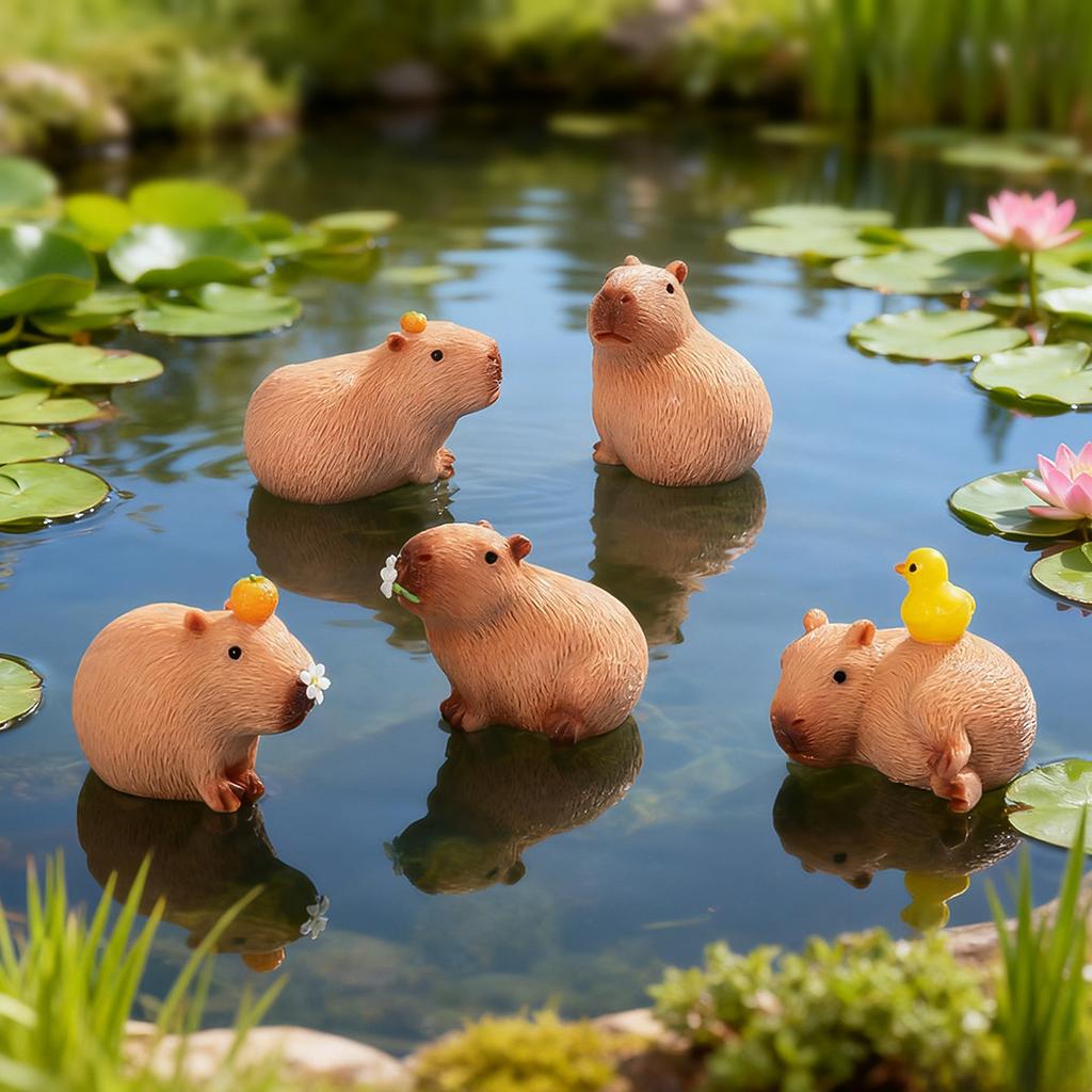 Simulation 7pcs/Set Capybara Figure Toy Mini Figurine Desktop Decoration Model Ornaments Doll Garden Home Desktop Decoration