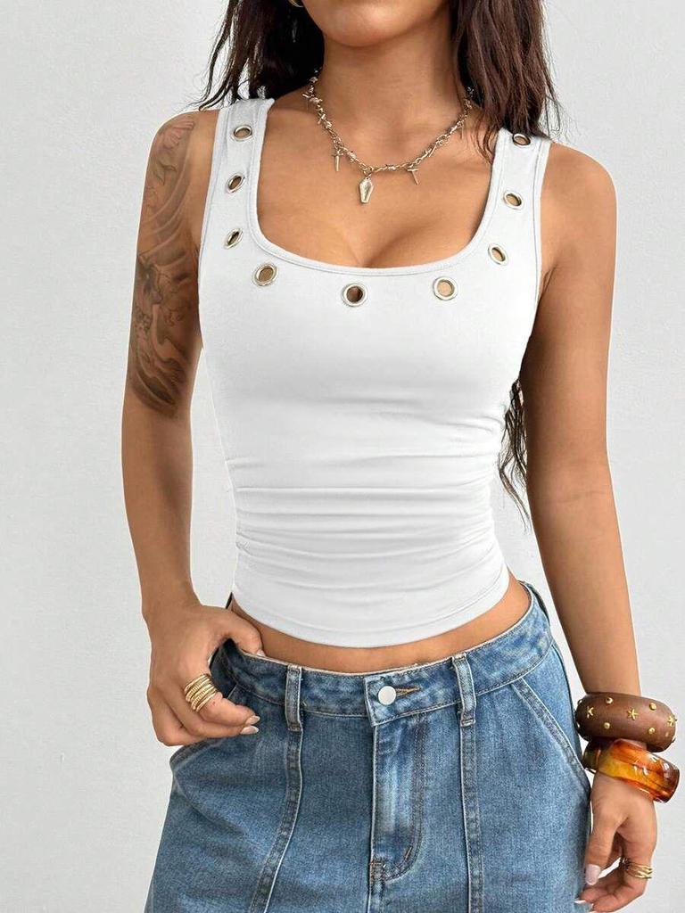 2026 Neuer Europäischer & Amerikanischer Heißes Mädchen Stil Schlanke Passform Metallösen Ärmellos Damen Sommer Weste