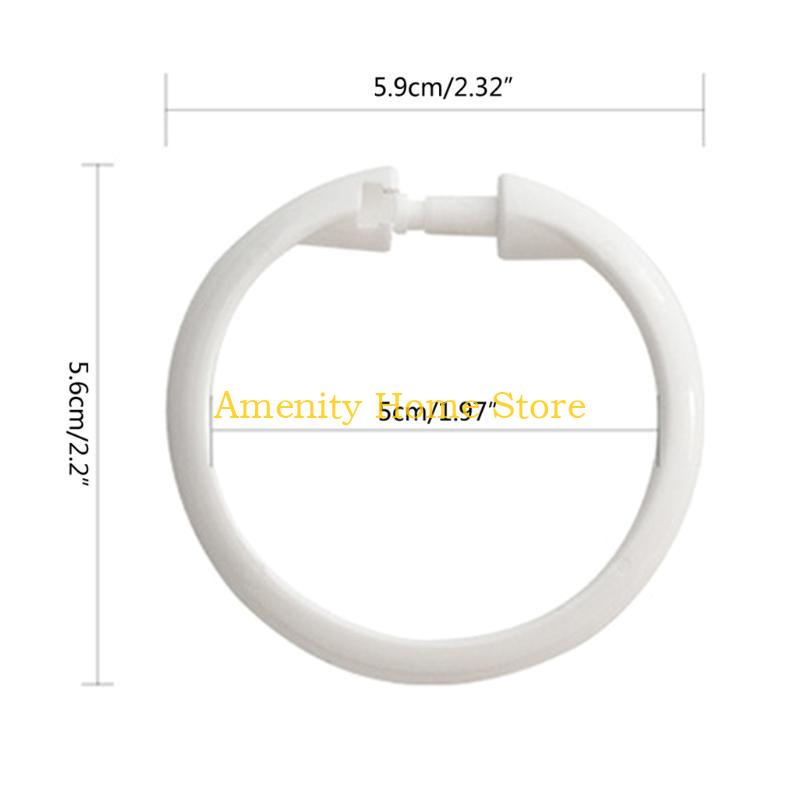F26C 12Pcs Circular Plastic Shower Curtain O Rings Duable Drape Loop Hooks for Bathroom Gliding On Shower Rod Snap Closure